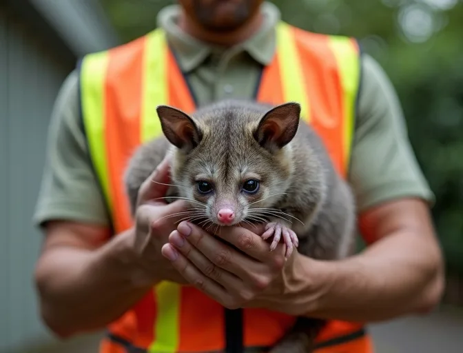 Animal handler safely recovering a deceased possum in Belgrave