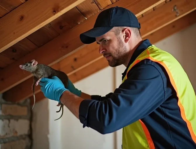 Technician inspecting a roof cavity for a dead rat in Belgrave